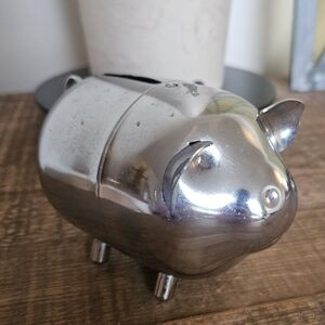 Vintage Silver Piggy Bank Made In Hong Kong